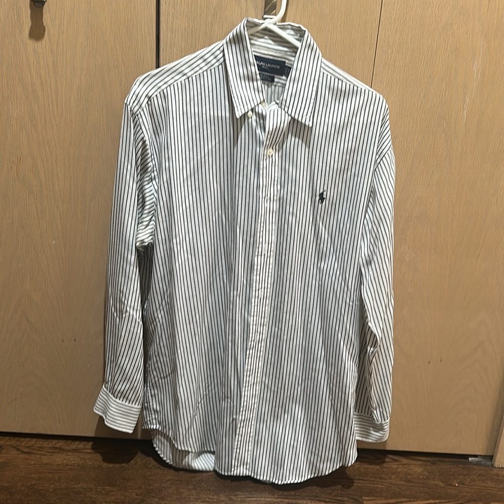 Ralph Lauren Men's White and Blue Striped Shirt